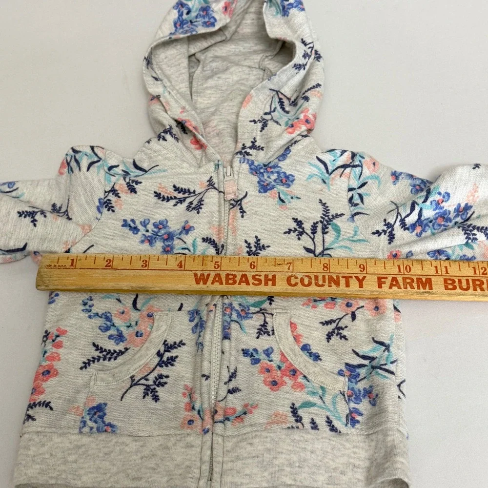 Carters Baby Girls Floral Zip Up Hoodie Gray Pink Blue 6 Months Light‎ Weight